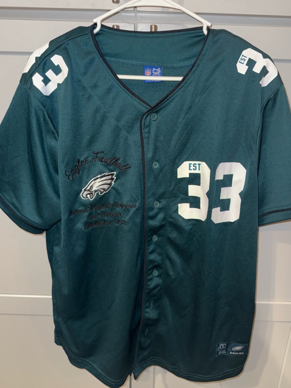 Philadelphia Eagles NFL Jersey Shirt Ultra Game Green Button | large 💚🖤🦅
